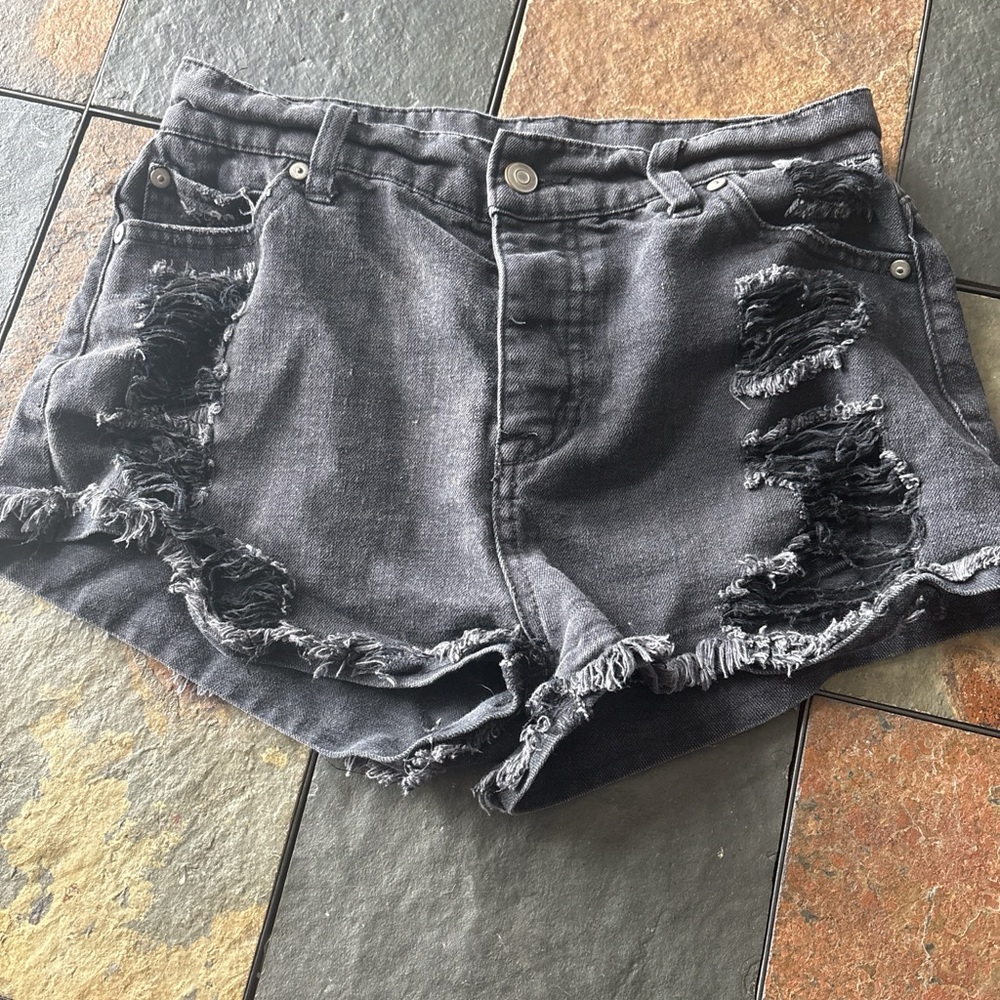Fashion Nova Black Distressed Ripped Denim Shorts